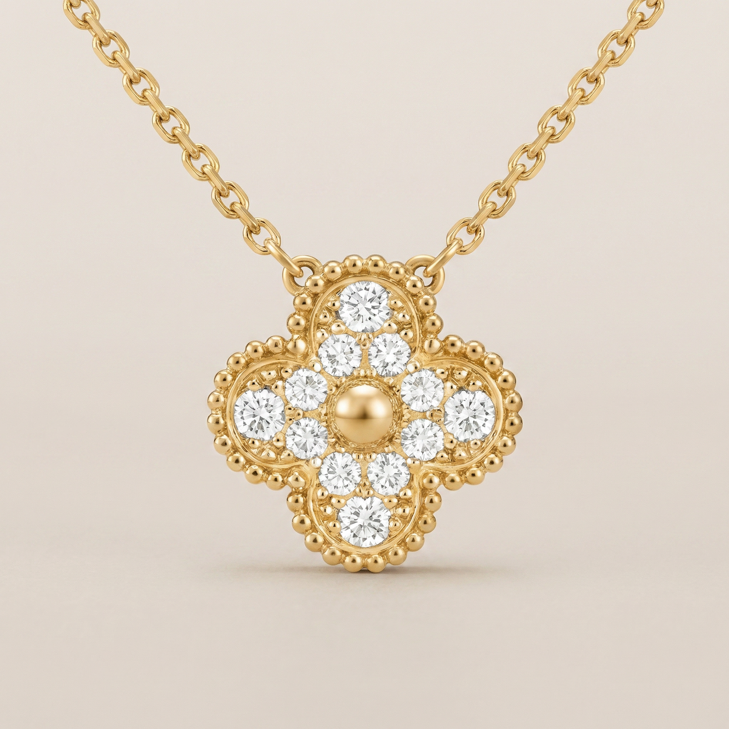 Sweet Alhambra Pavé Diamond Clover Necklace