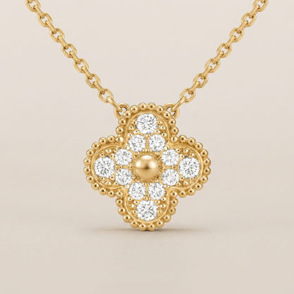 Sweet Alhambra Pavé Diamond Clover Necklace