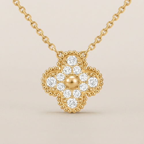 Sweet Alhambra Pavé Diamond Clover Necklace