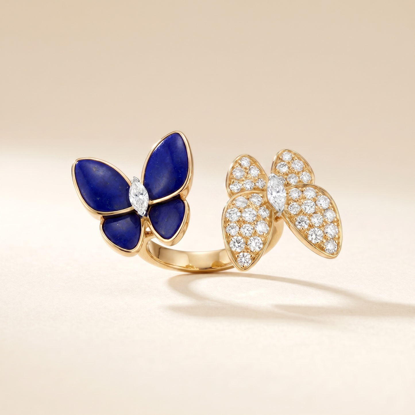 Two Butterfly Between The Finger Turquoise Pavé Ring