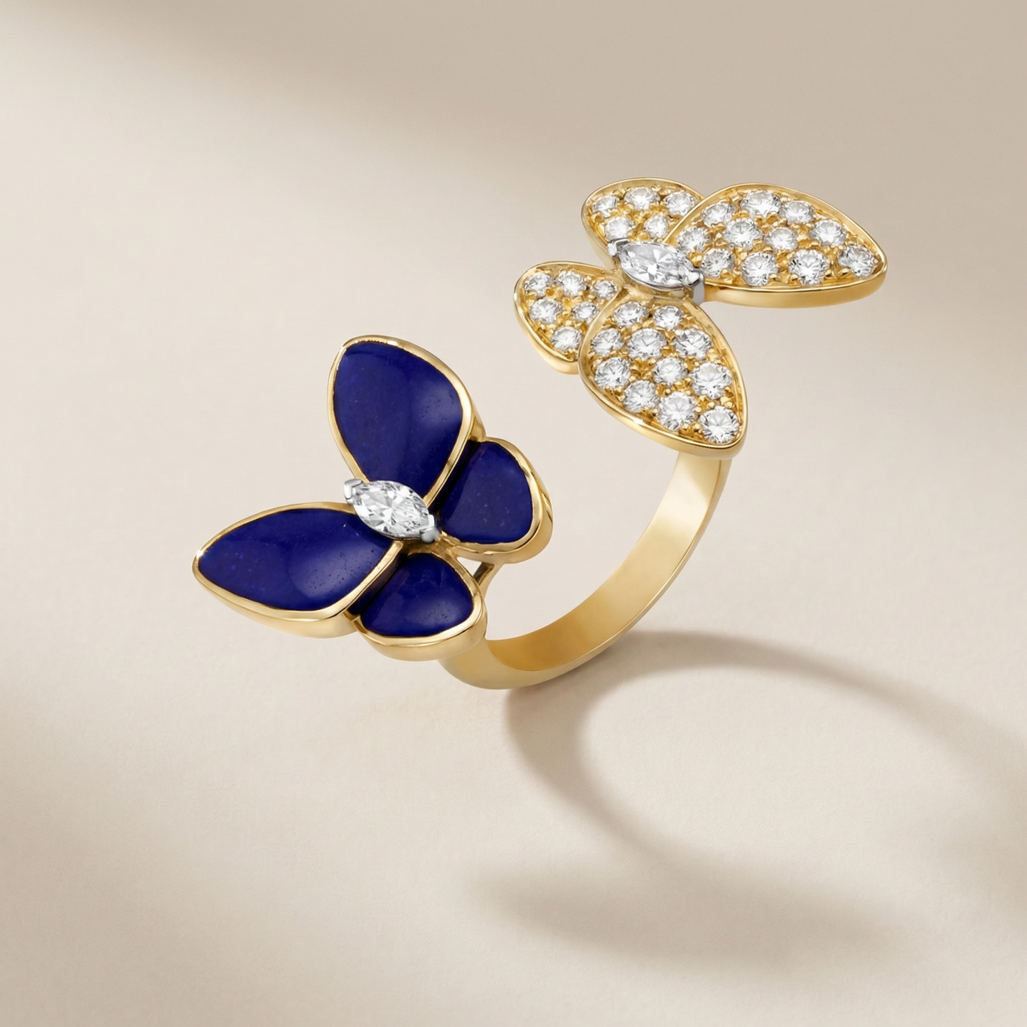 Two Butterfly Between The Finger Turquoise Pavé Ring