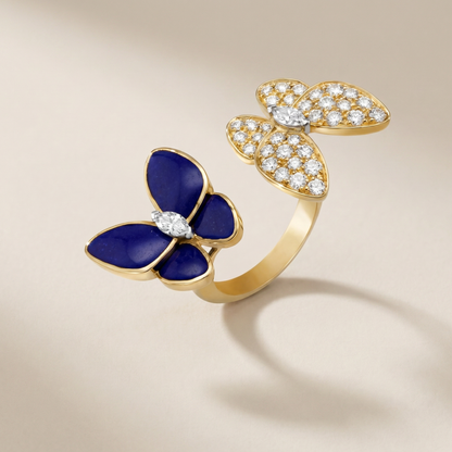 Two Butterfly Between The Finger Turquoise Pavé Ring