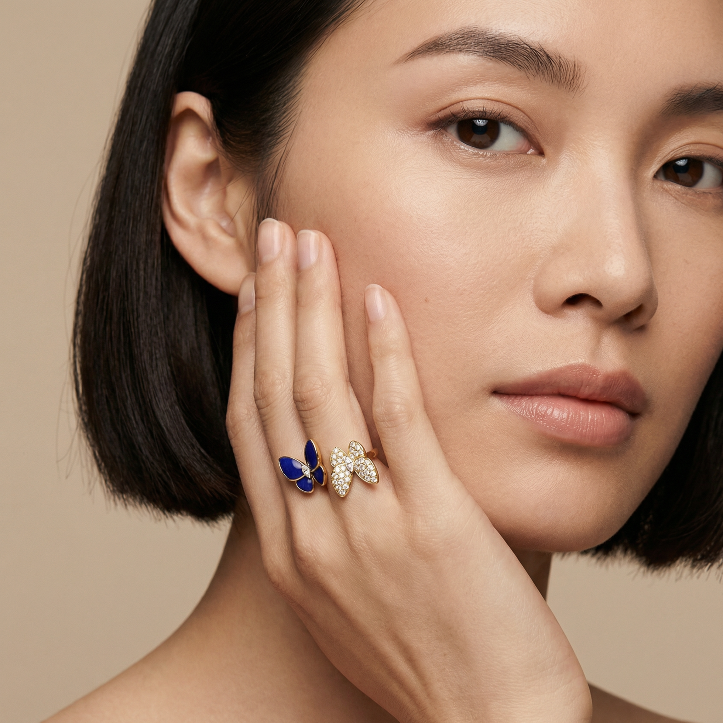Two Butterfly Between The Finger Turquoise Pavé Ring