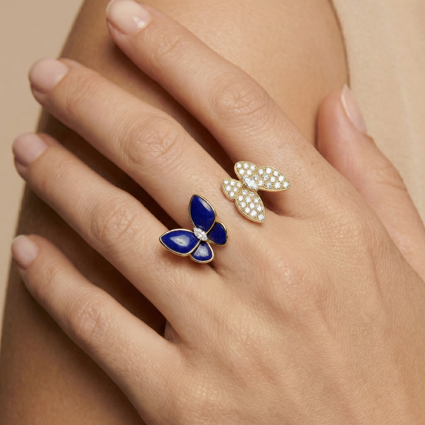 Two Butterfly Between The Finger Turquoise Pavé Ring