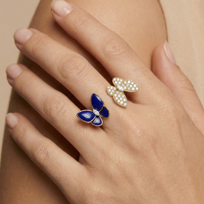 Two Butterfly Between The Finger Turquoise Pavé Ring