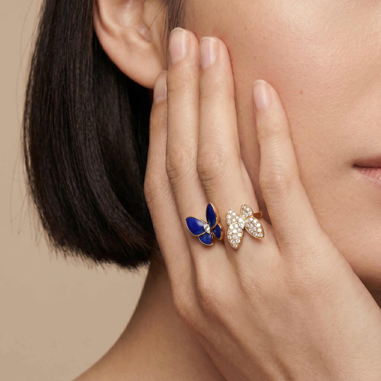 Two Butterfly Between The Finger Turquoise Pavé Ring