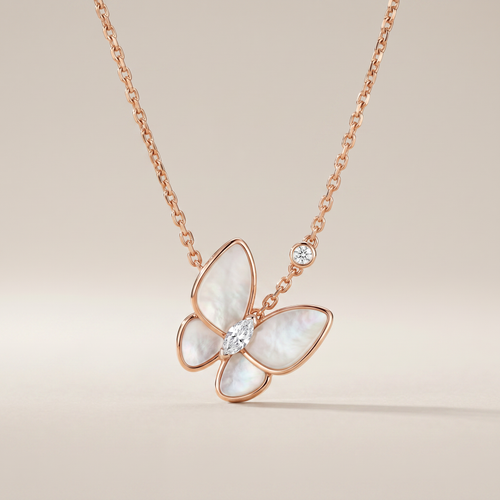 Two Butterfly Mother Of Pearl Necklace