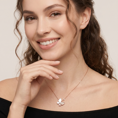 Two Butterfly Mother Of Pearl Necklace