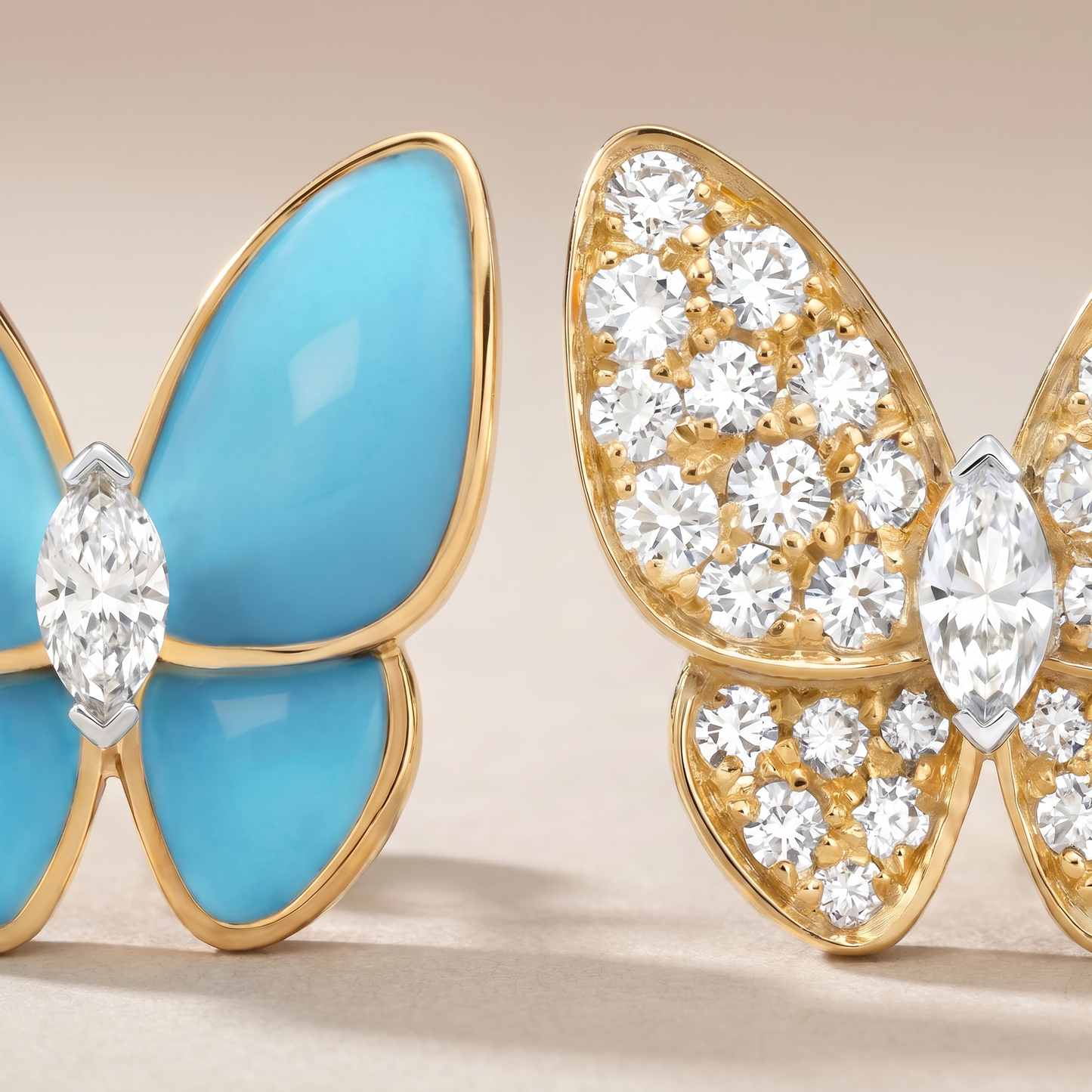 Two Butterfly Turquoise Pavé Diamond Earrings