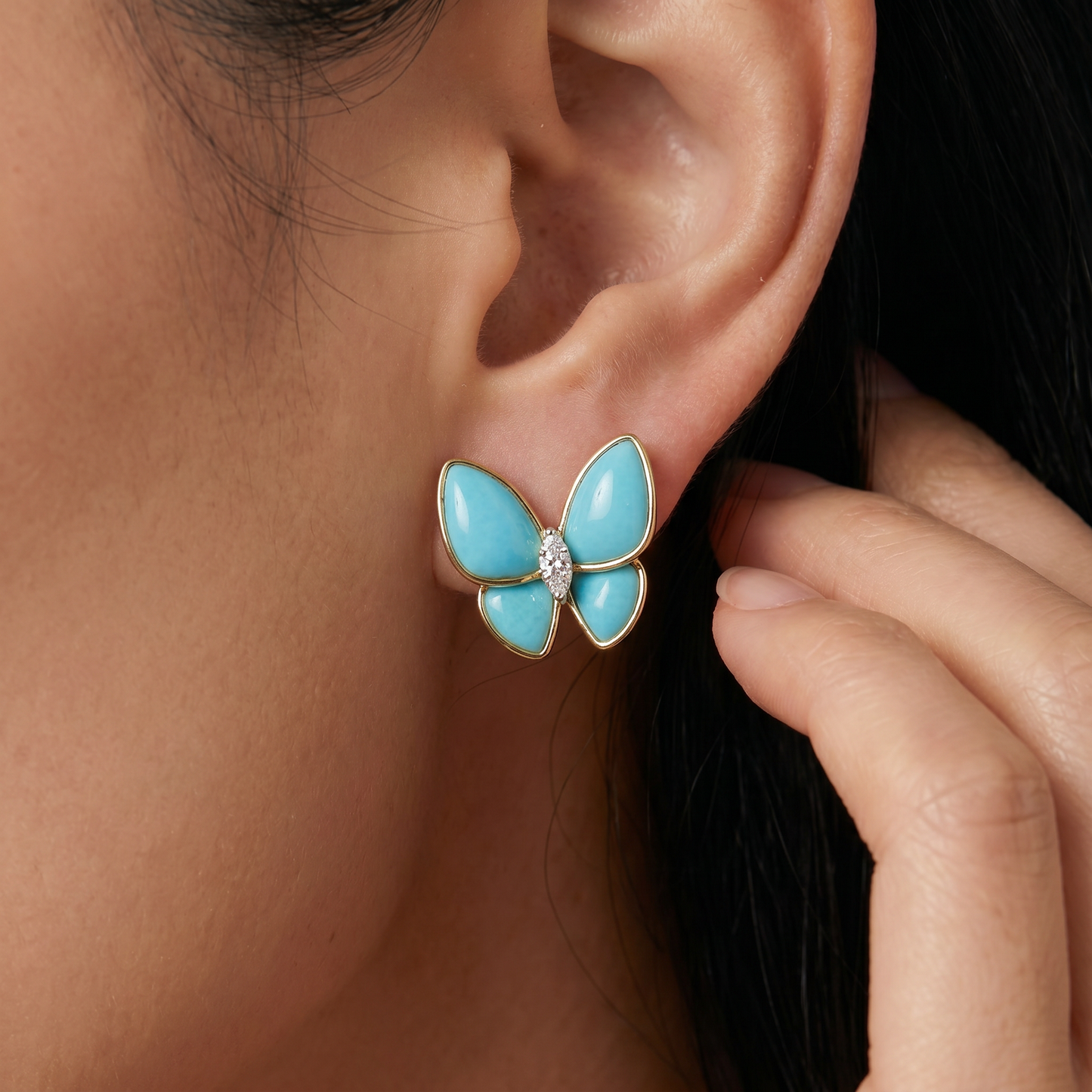 Two Butterfly Turquoise Pavé Diamond Earrings