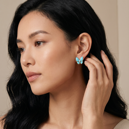 Two Butterfly Turquoise Pavé Diamond Earrings