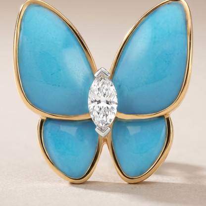 Two Butterfly Turquoise Pavé Diamond Earrings