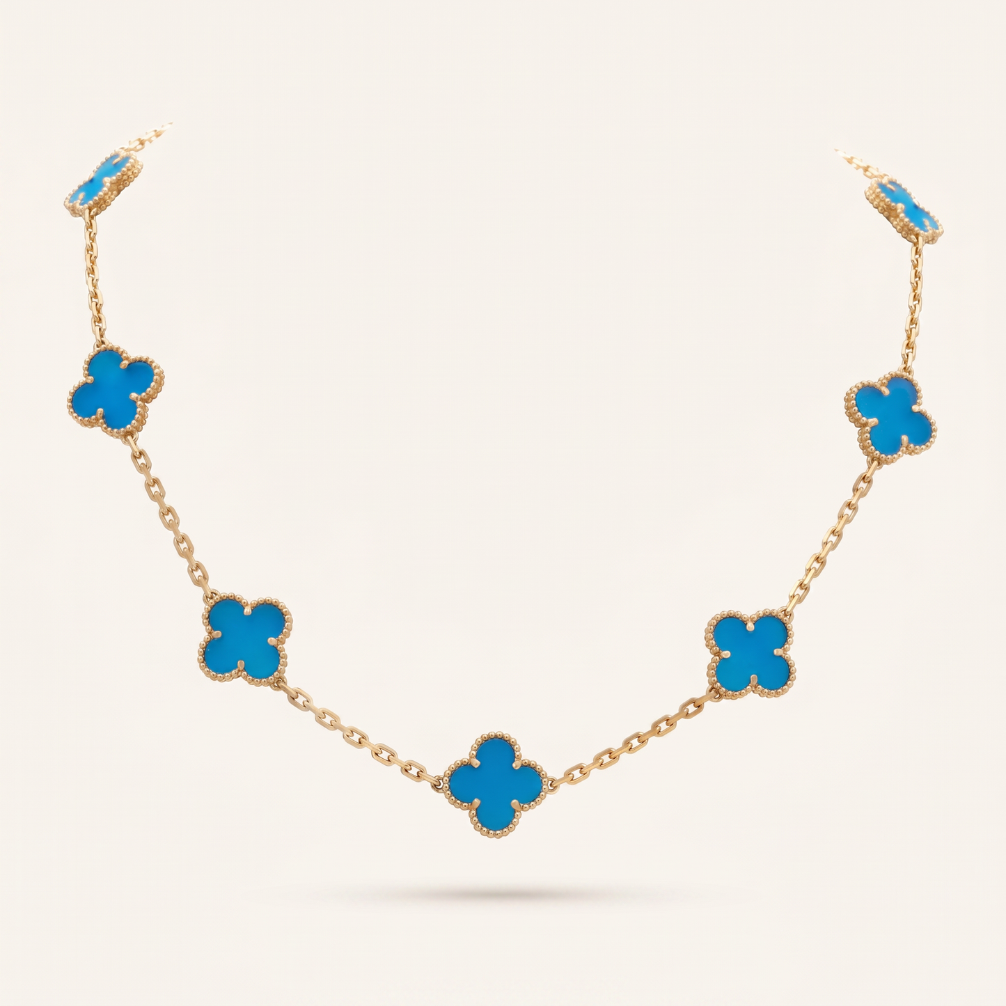 Vintage Alhambra Blue Agate 10 Motifs Necklace