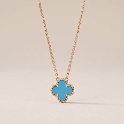 Vintage Alhambra Blue Agate Pendant Necklace