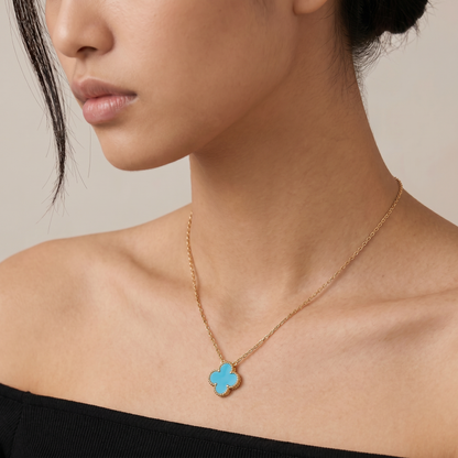 Vintage Alhambra Blue Agate Pendant Necklace