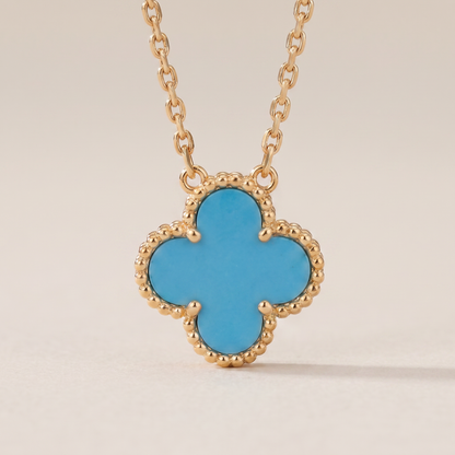 Vintage Alhambra Blue Agate Pendant Necklace