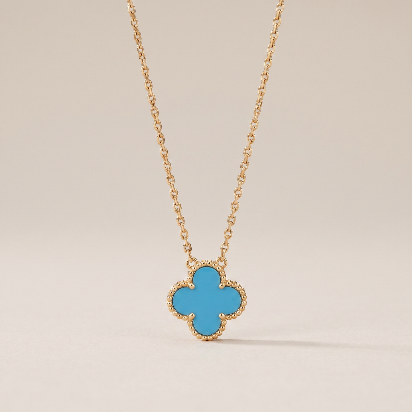 Vintage Alhambra Blue Agate Pendant Necklace