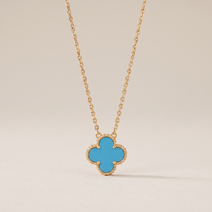 Vintage Alhambra Blue Agate Pendant Necklace