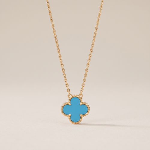 Vintage Alhambra Blue Agate Pendant Necklace
