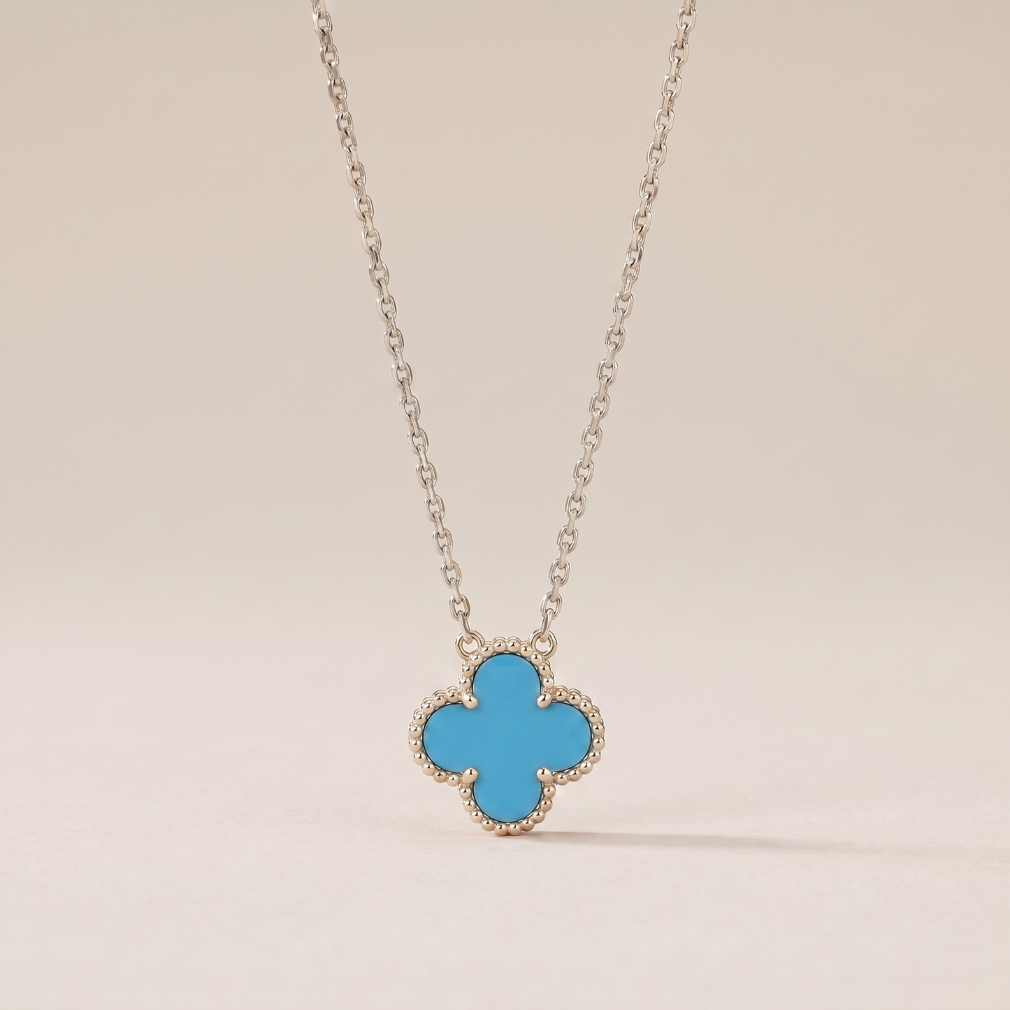 Vintage Alhambra Blue Agate Pendant Necklace