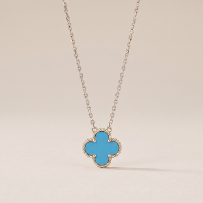Vintage Alhambra Blue Agate Pendant Necklace