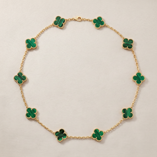 Vintage Alhambra Malachite 10 Motifs Necklace