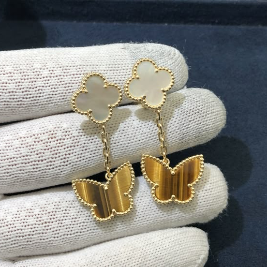 Tiger Eye and Mother of Pearl Two Motif Butterfly Earrings