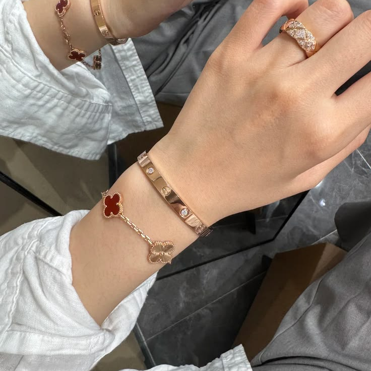 Vintage Five-Motif Red Stone Mix Guilloché Bracelet