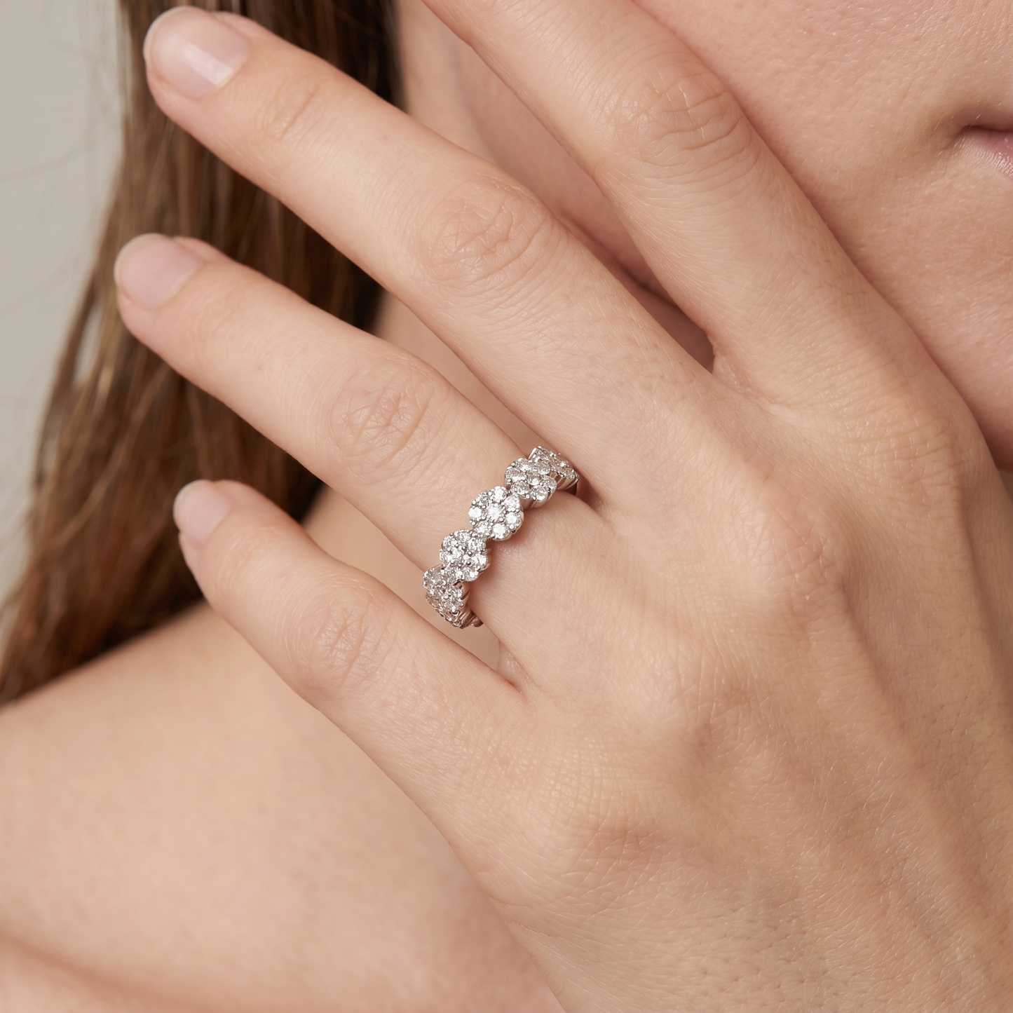 Fleurette Floral Eternity Pavé Diamonds Ring