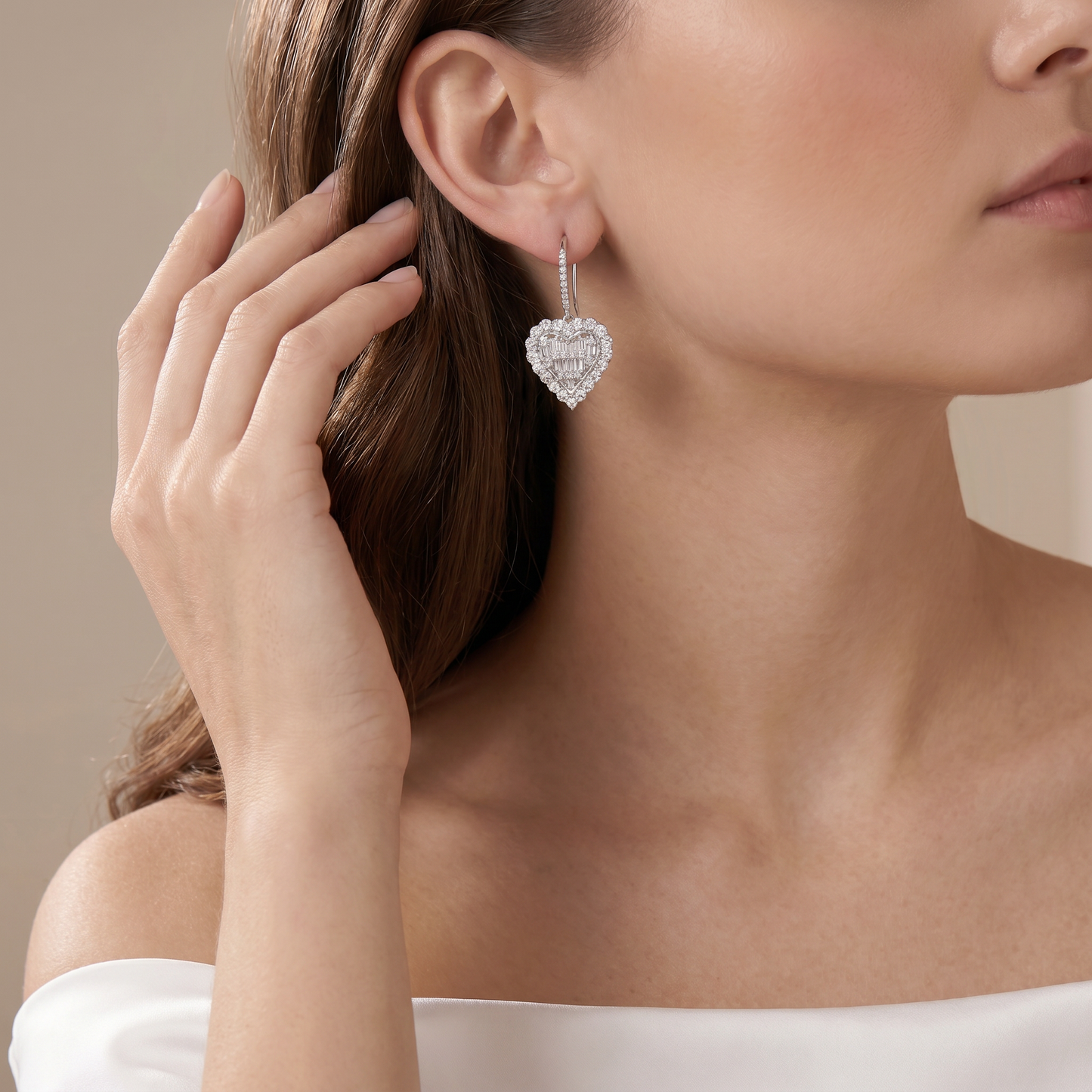 Heart Pavé Diamonds Drop Earrings