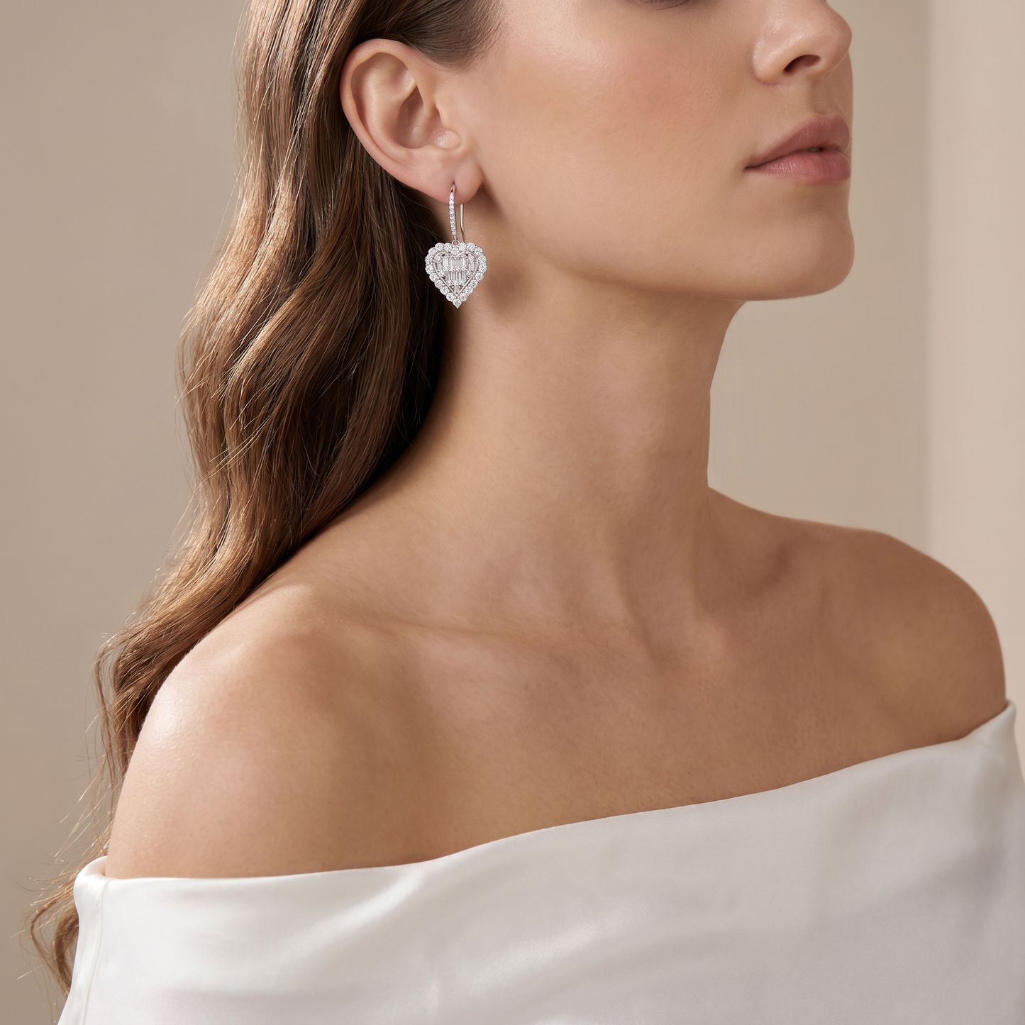 Heart Pavé Diamonds Drop Earrings