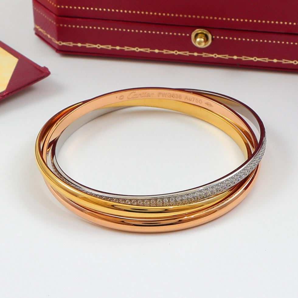 Three Tone Half Pavé Bracelet Small Model