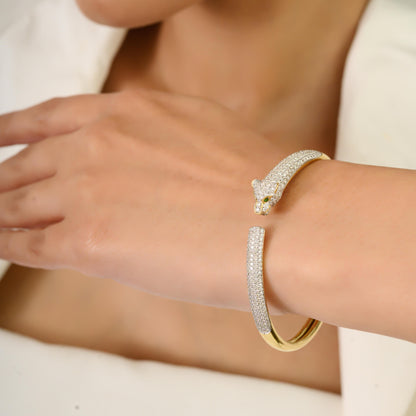 Panthere Pavé Diamond Head Open Bangle Bracelet
