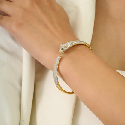 Panthere Pavé Diamond Head Open Bangle Bracelet