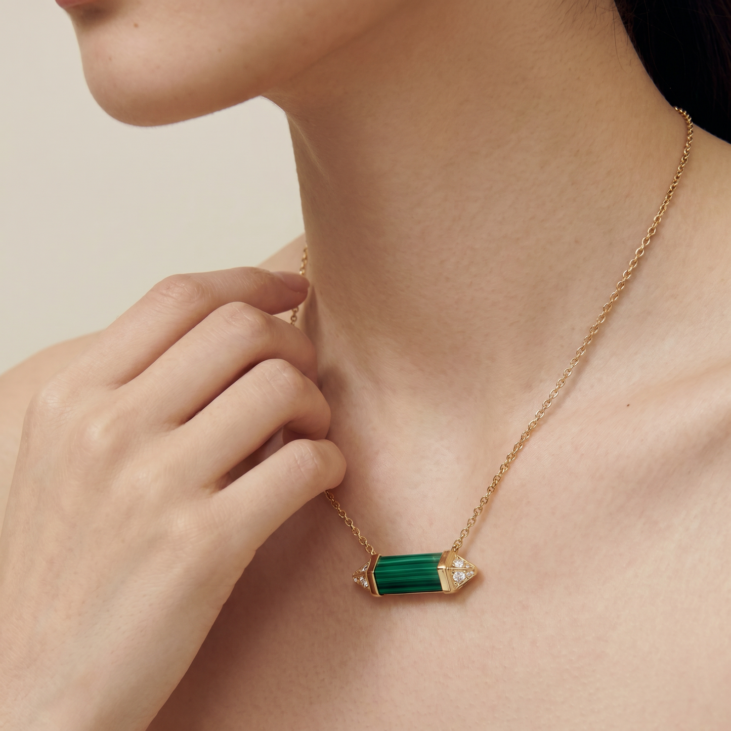 Les Berlingots De Malachite Pavé Diamonds Necklace