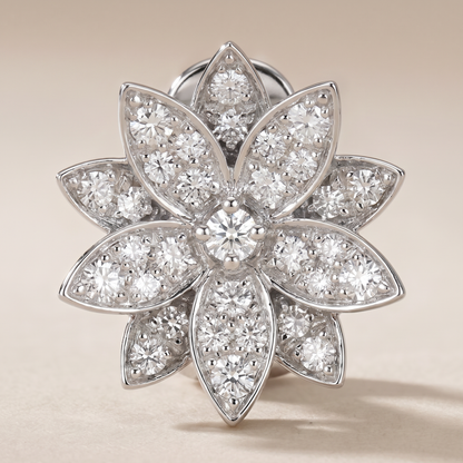 Lotus One Flower Pavé Diamonds Stud Earrings