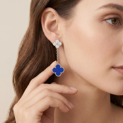 Magic Alhambra Blue Agate Pavé Diamonds Earrings