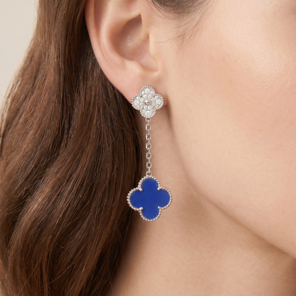 Magic Alhambra Blue Agate Pavé Diamonds Earrings