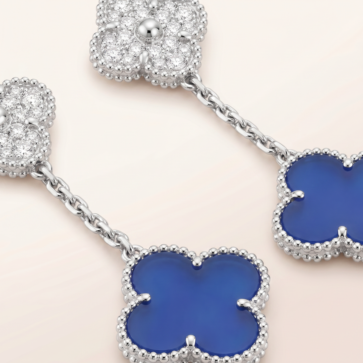 Magic Alhambra Blue Agate Pavé Diamonds Earrings