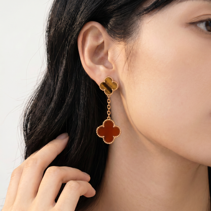 Magic Alhambra Carnelian & Tiger Eye Earrings