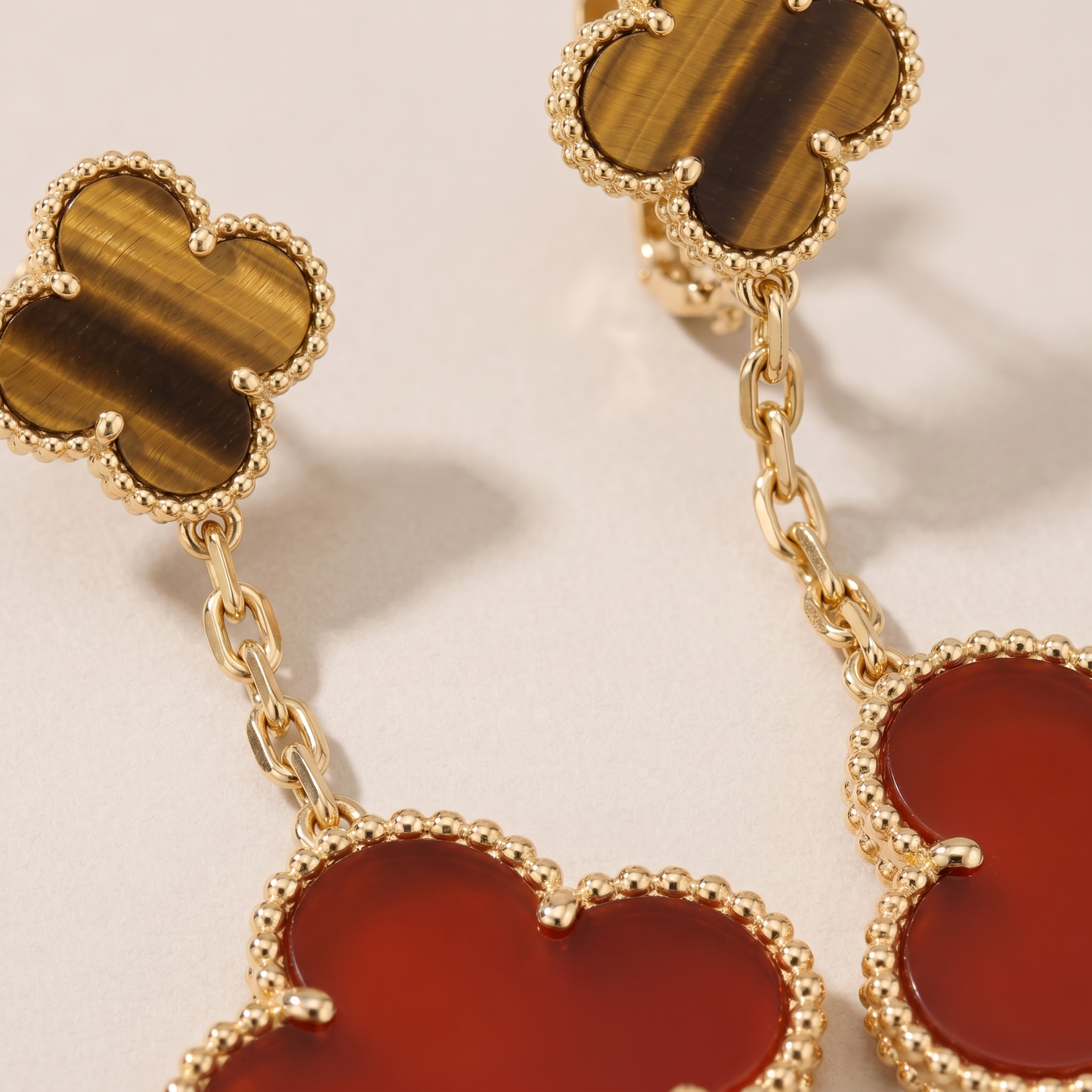 Magic Alhambra Carnelian & Tiger Eye Earrings