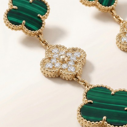 Magic Alhambra Malachite Three Motifs Clover Earrings