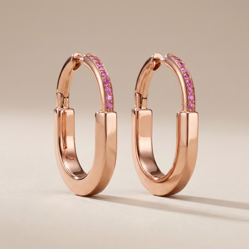 Medium Lock Hoop Earrings Rose Edition