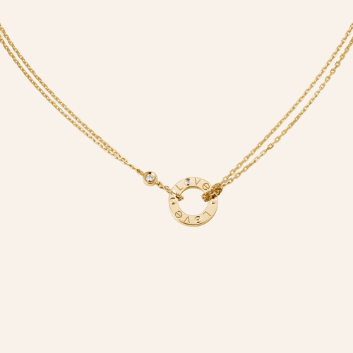 Love Circle Double Chain Necklace with CZ Accent
