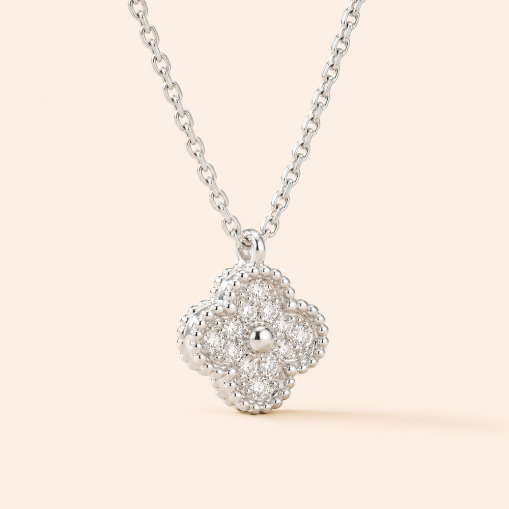 Vintage Sweet Pavé Four-Leaf Clover Pendant Necklace