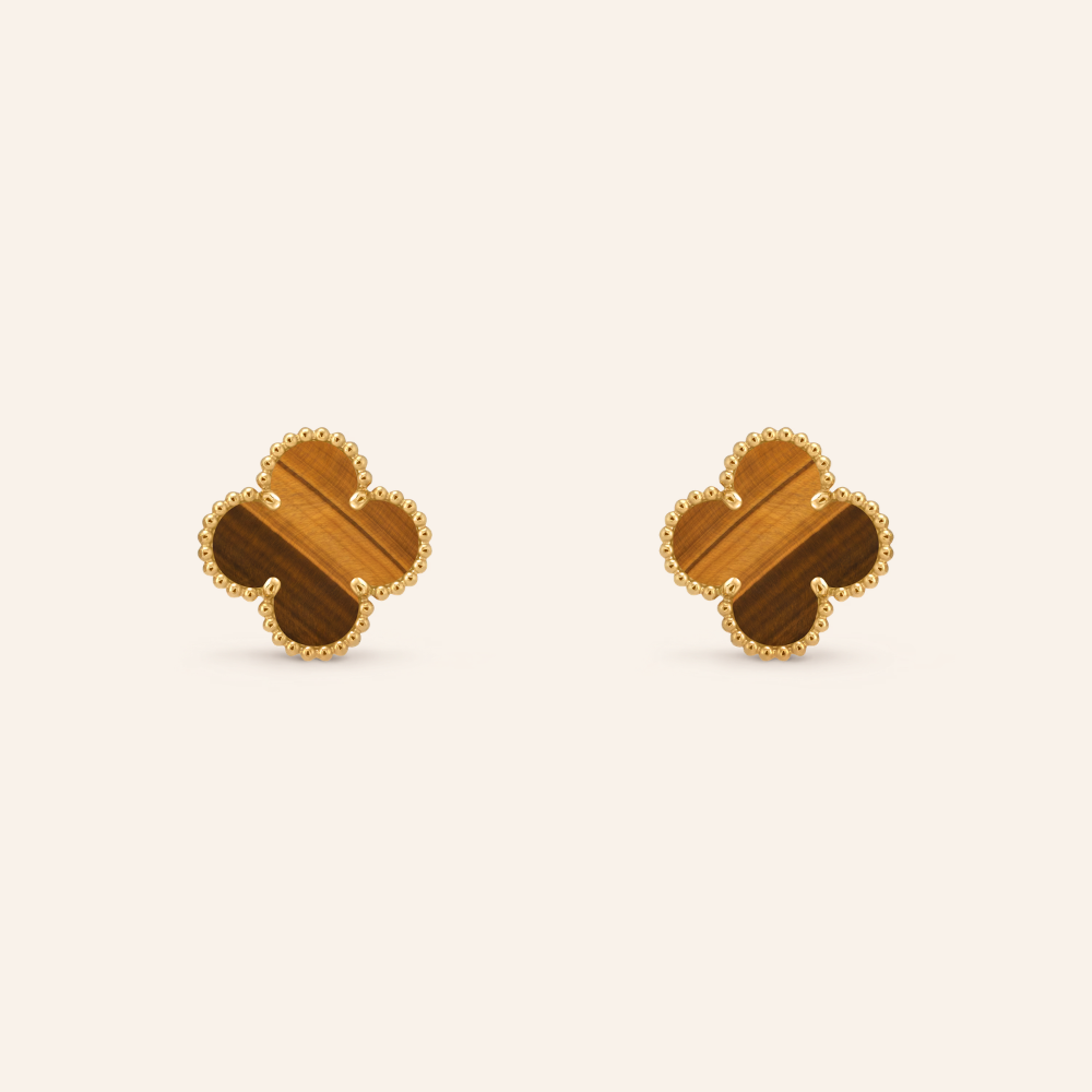 Tiger Eye Clover Huggie Earrings