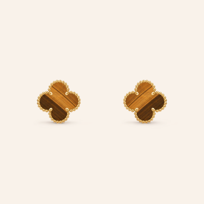 Tiger Eye Clover Huggie Earrings