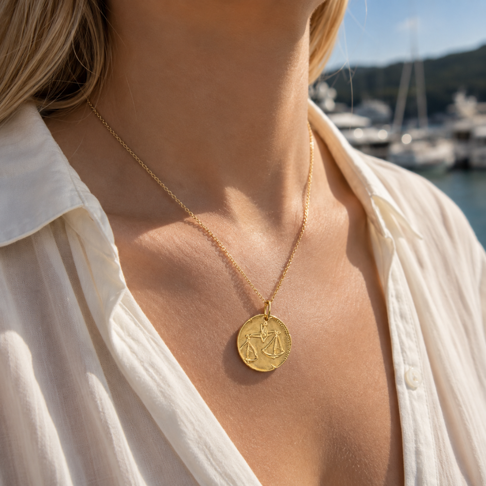 Libra Zodiac Coin Pendant Necklace