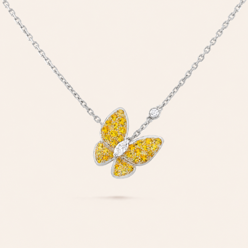 Yellow Pavé Butterfly Pendant Necklace