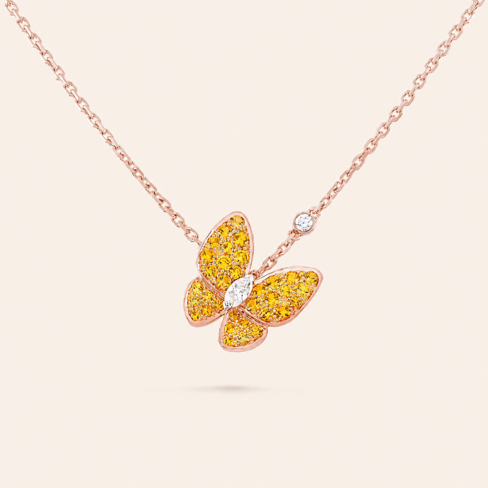 Yellow Pavé Butterfly Pendant Necklace